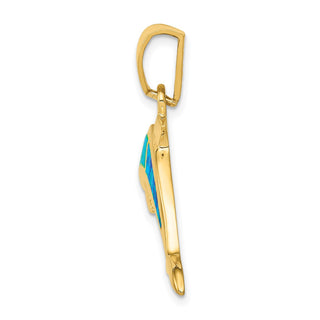 14k Yellow Gold Simulated Opal Dolphin Pendant K317