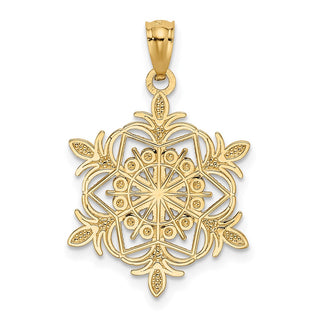 14k Yellow Gold And Rhodium Diamond-Cut Snowflake Pendant