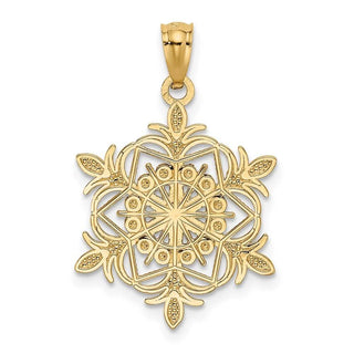 14k Yellow Gold And Rhodium Diamond-Cut Snowflake Pendant