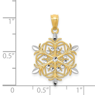 14k Yellow Gold And Rhodium Diamond-Cut Snowflake Pendant