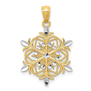 14k Yellow Gold And Rhodium Diamond-Cut Snowflake Pendant