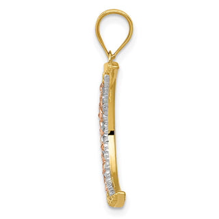 14k Yellow and Rose Gold with Rhodium Diamond-cut Moon Pendant