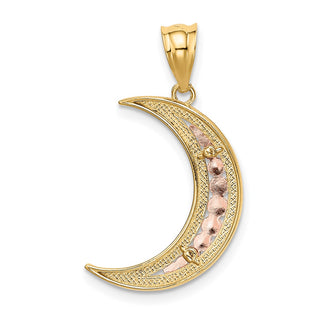 14k Yellow and Rose Gold with Rhodium Diamond-cut Moon Pendant