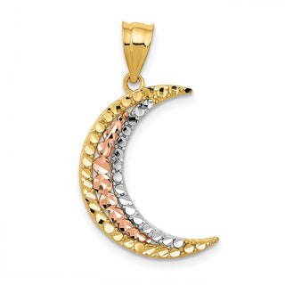 14k Yellow and Rose Gold with Rhodium Diamond-cut Moon Pendant