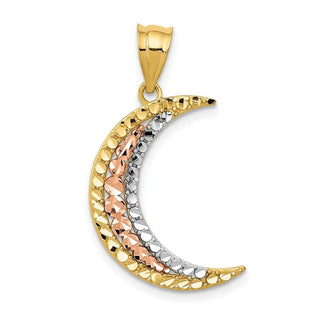 14k Yellow and Rose Gold with Rhodium Diamond-cut Moon Pendant