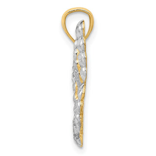 14k Yellow Gold and Rhodium Diamond-cut Butterfly Pendant K3236