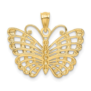 14k Yellow Gold and Rhodium Diamond-cut Butterfly Pendant K3236