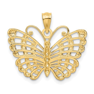 14k Yellow Gold and Rhodium Diamond-cut Butterfly Pendant K3236