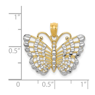 14k Yellow Gold and Rhodium Diamond-cut Butterfly Pendant K3236
