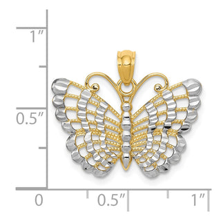 14k Yellow Gold and Rhodium Diamond-cut Butterfly Pendant K3236