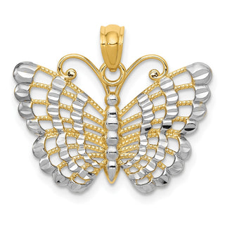 14k Yellow Gold and Rhodium Diamond-cut Butterfly Pendant K3236