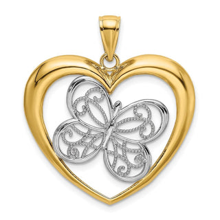 14k Yellow Gold and Rhodium Butterfly In Heart Pendant K3247