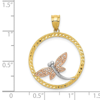 14k Yellow and Rose Gold with Rhodium Dragonfly Pendant