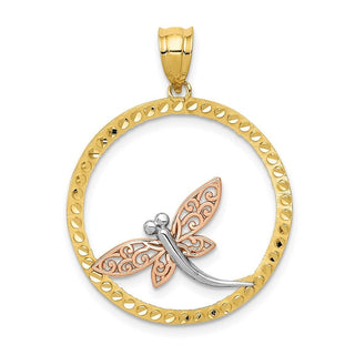 14k Yellow and Rose Gold with Rhodium Dragonfly Pendant