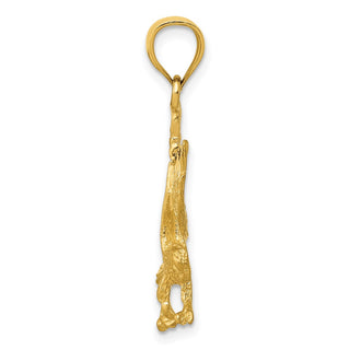 14k Yellow Gold Satin Diamond-cut Eagle Pendant K3273