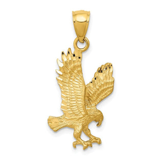 14k Yellow Gold Satin Diamond-cut Eagle Pendant K3273