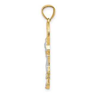 14k Yellow Gold And Rhodium Diamond-Cut Frog In Heart Pendant