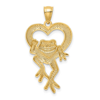 14k Yellow Gold And Rhodium Diamond-Cut Frog In Heart Pendant