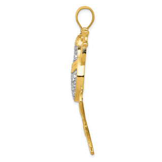 Mens 14k Yellow Gold And Rhodium Shiny-Cut Frog Pendant