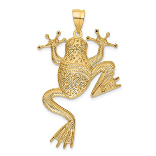 Mens 14k Yellow Gold And Rhodium Shiny-Cut Frog Pendant