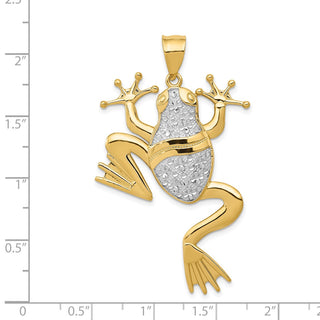 Mens 14k Yellow Gold And Rhodium Shiny-Cut Frog Pendant