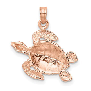 14k Rose Gold Textured Sea Turtle Pendant