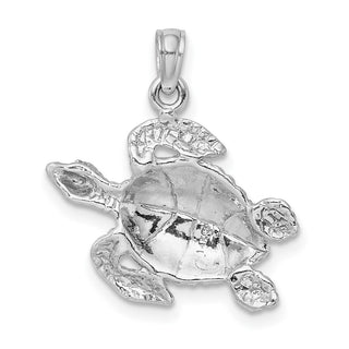 14k White Gold Textured Sea Turtle Pendant K3308W