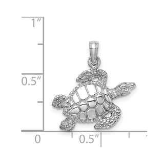14k White Gold Textured Sea Turtle Pendant K3308W