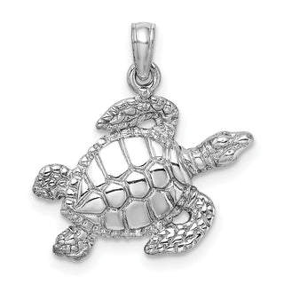 14k White Gold Textured Sea Turtle Pendant K3308W