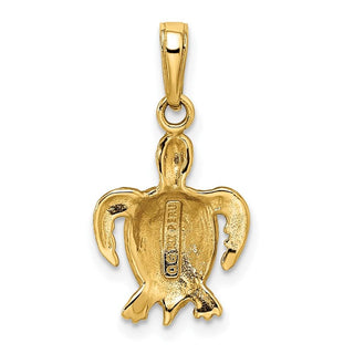 14k Yellow Gold Green Enameled Sea Turtle Pendant K3309GN