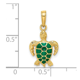 14k Yellow Gold Green Enameled Sea Turtle Pendant K3309GN