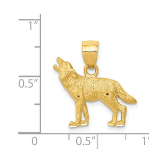 14k Yellow Gold Diamond-Cut Wolf Pendant