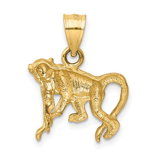 14k Yellow Gold Diamond-Cut Monkey Pendant