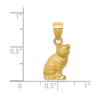 14k Yellow Gold Diamond-Cut Cat Pendant