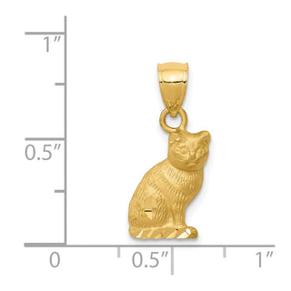 14k Yellow Gold Diamond-Cut Cat Pendant
