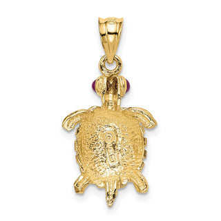 14k Yellow Gold Turtle With Ruby Eyes Pendant