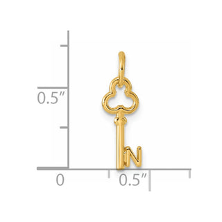 14k Yellow Gold Letter N Key Charm