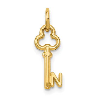 14k Yellow Gold Letter N Key Charm
