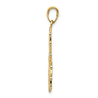 14k Yellow Gold And Rhodium Diamond-Cut Flower Pendant