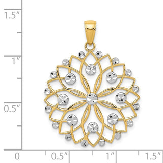 14k Yellow Gold And Rhodium Diamond-Cut Flower Pendant