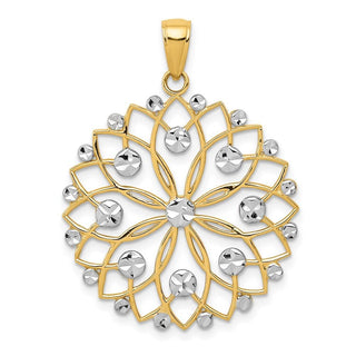 14k Yellow Gold And Rhodium Diamond-Cut Flower Pendant