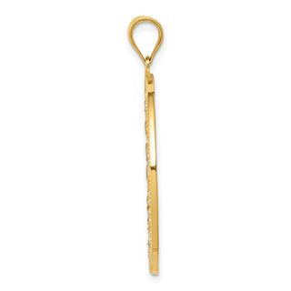 14k Yellow Gold and Rhodium Diamond-cut Circle Pendant