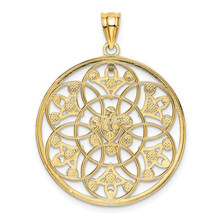14k Yellow Gold and Rhodium Diamond-cut Circle Pendant