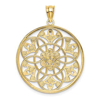 14k Yellow Gold and Rhodium Diamond-cut Circle Pendant