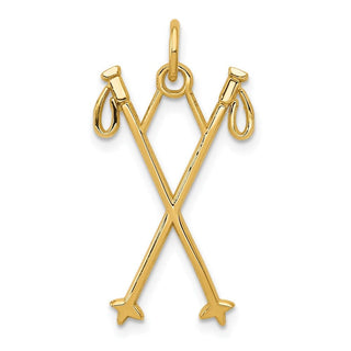 14k Yellow Gold Ski Poles Charm