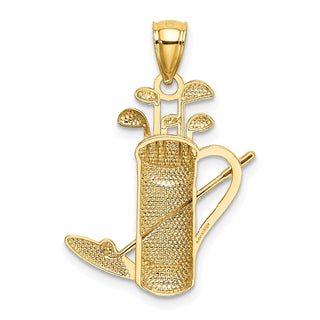 Mens 14k Yellow Gold And Rhodium Golf Bag Pendant