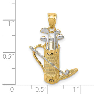 Mens 14k Yellow Gold And Rhodium Golf Bag Pendant