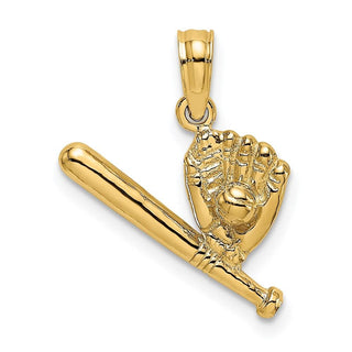 14k Yellow Gold Baseball, Bat and Glove Pendant