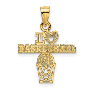 14k Yellow Gold I Heart Basketball Pendant
