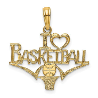 14k Yellow Gold I Heart Basketball w/ Ball and Net Pendant